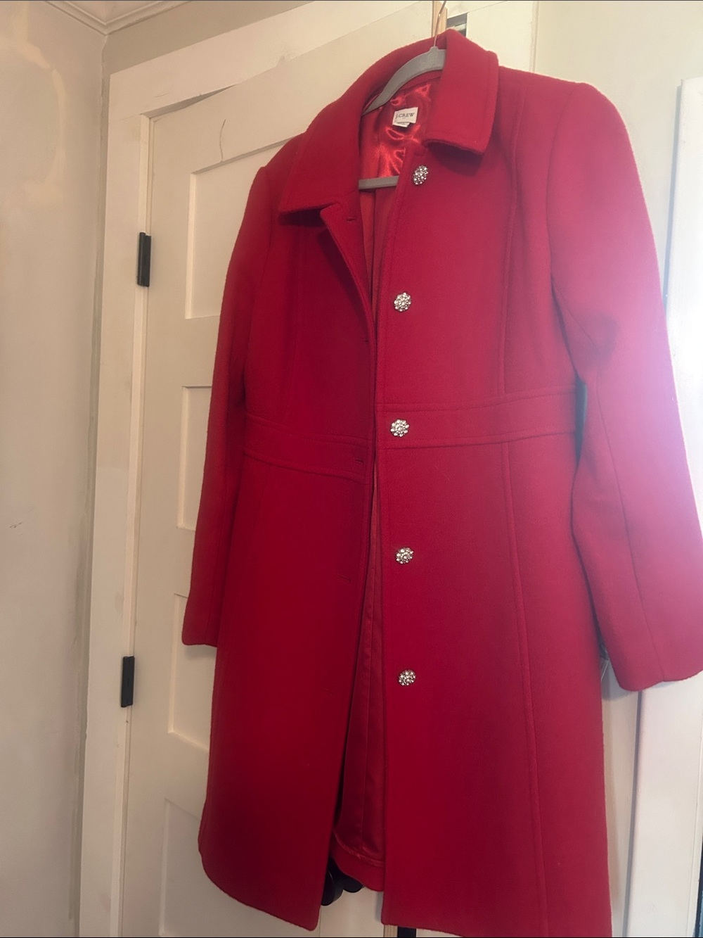 J. Crew Red Wool Pea Coat with Decorative Buttons